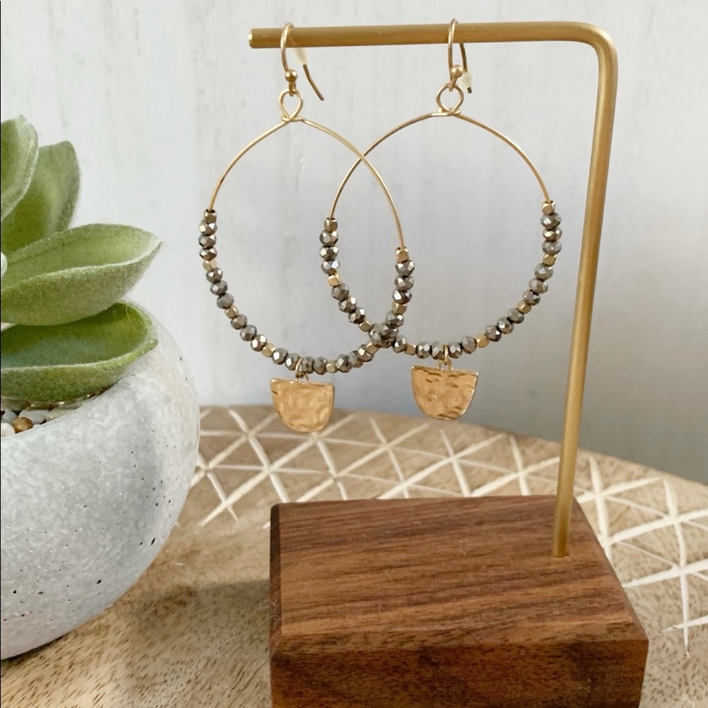 Circular beaded earrings with gold charm